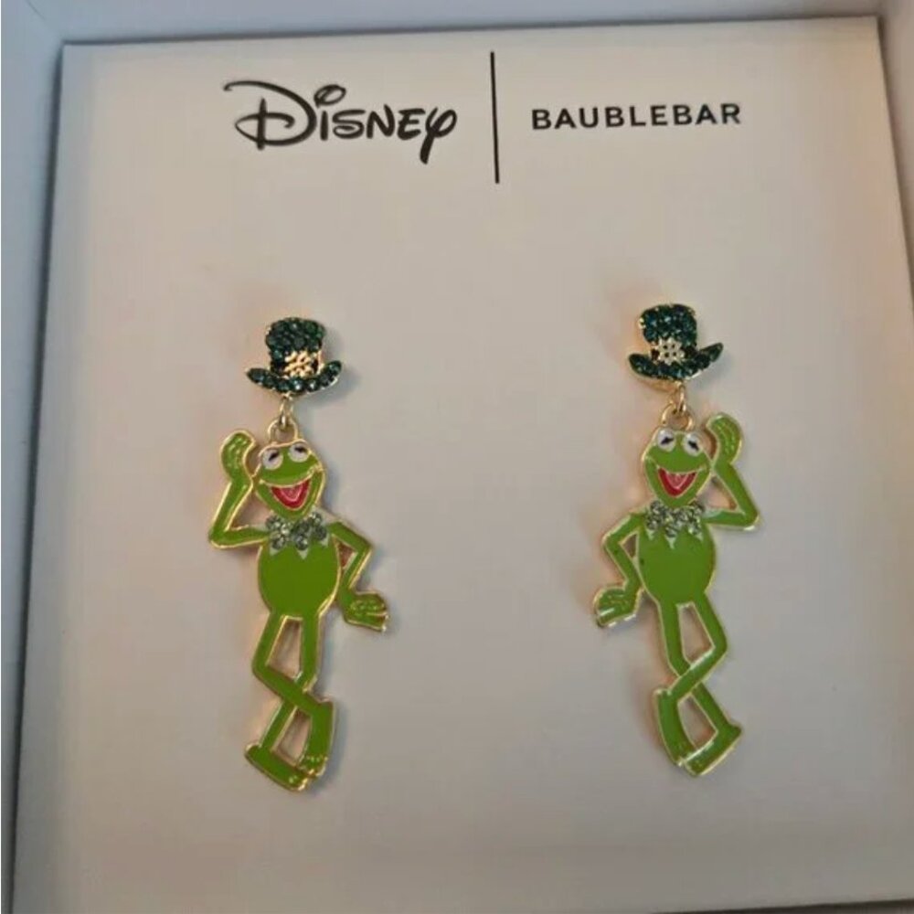 Disney BaubleBar Muppets Kermit the Frog St. Patrick's Day Dangle Drop Earrings